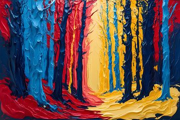 Kleurrijk abstract boslandschap schilderij van Art & Soul Creations