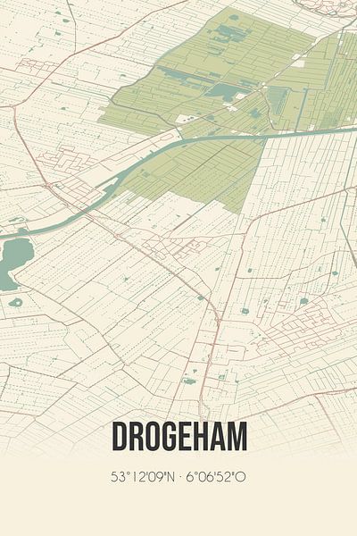 Vintage map of Drogeham (Fryslan) by Prints of Place