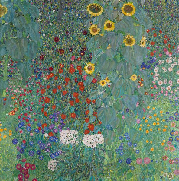 Bauerngarten mit Sonnenblumen, Gustav Klimt von Meesterlijcke Meesters