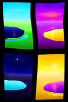 Surreal window. Four times of day. Surrealistic.