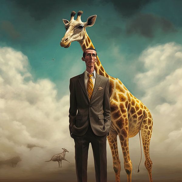Homme avec girafe par Hans-Jürgen Flaswinkel