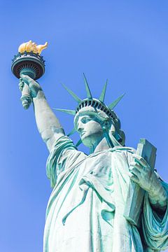 Nahaufnahme der Freiheitsstatue vor blauem Himmel von Maria Kray