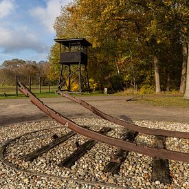 amp Westerbork - Rails du souvenir et tour de guet dans la lumière d'automne sur KB Design & Photography (Karen Brouwer)