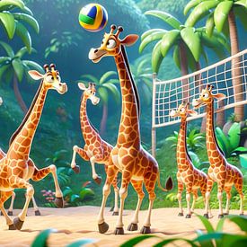 Netvolleybalwedstrijd in de jungle - giraffen in actie van artefacti