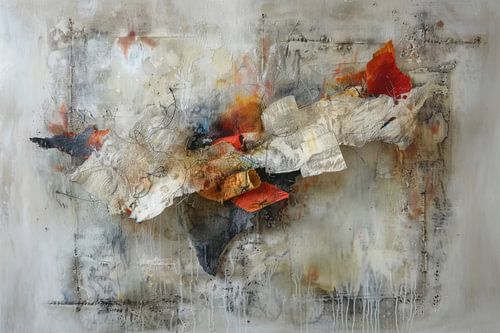 Abstract Schilderij - Beige Rood Krachtig en Organisch