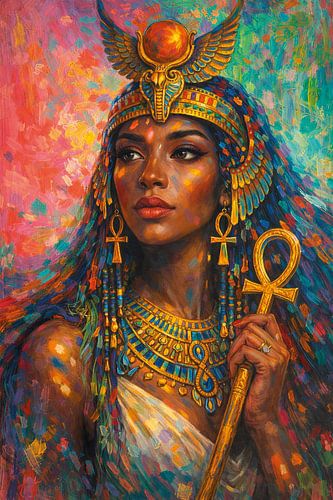 Isis Egyptische Godin schilderij.