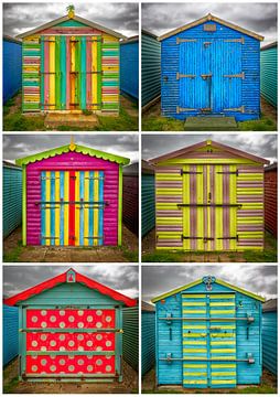 Collage Bunte Strandhäuser von Luc de Zeeuw