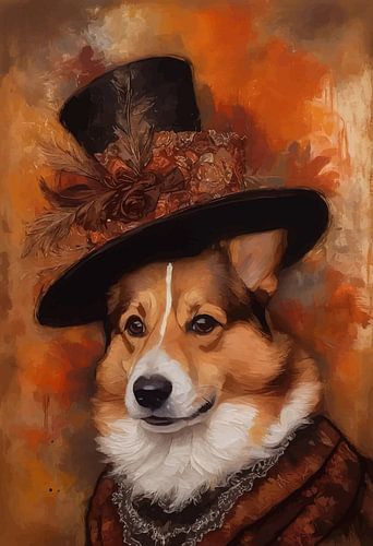 Corgi in Victoriaanse kleding