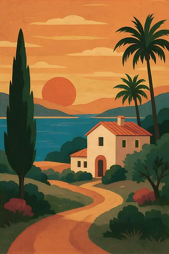 Mediterraans huis schilderij.