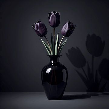 Obsidian Tulip Still Life Minimalist Study