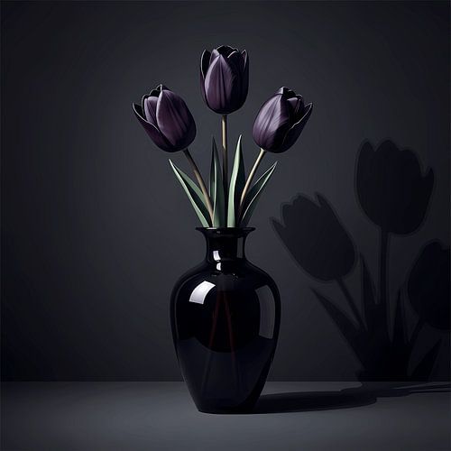 Obsidian-Tulpen-Stillleben Minimalistische Studie