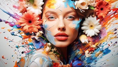 Vrouw met bloemen en kleuren