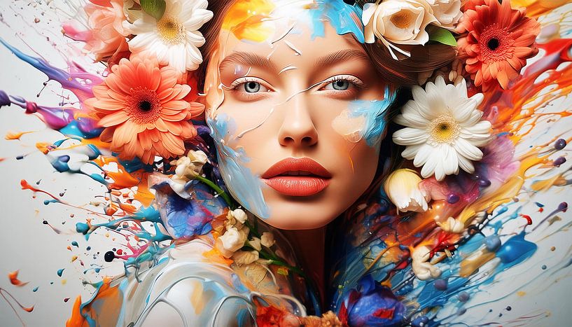 Woman with flowers and colours by Mustafa Kurnaz
