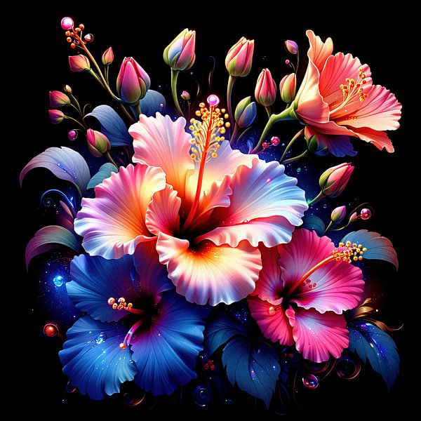 Bright orchids with tulips by AidasignArt