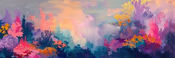 Neon Koraal Schilderij | Electric Coral Dreamscape van Kunst Kriebels