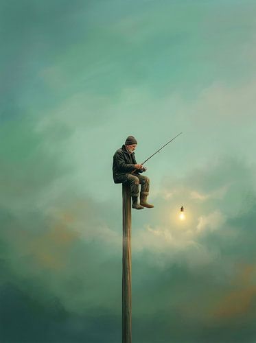 Un homme pêche de la lumière dans le ciel