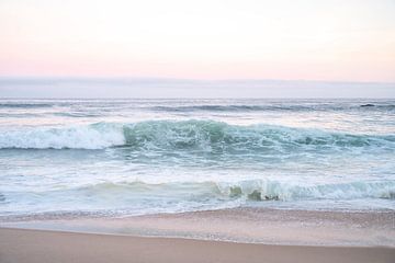 Sunrise at Praia da Adraga Portugal art print - pastel blue and pink nature and travel photography. by Christa Stroo photography