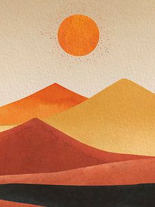 Minimal Art: Wüstenlandschaft mit untergehender Sonne