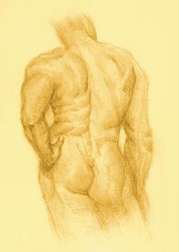 Schets Man Naakt rug aanzicht fel geel van Krista Kitsz Art