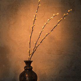 Brown vase with catkins by Danny den Breejen