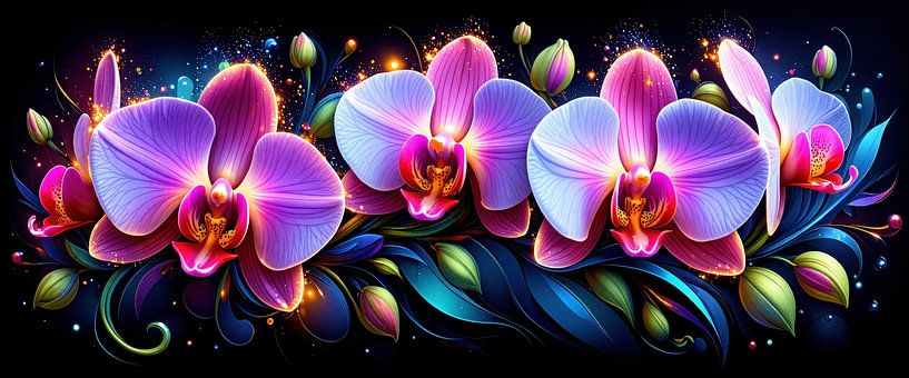 Purple orchid in the glowing light of darkness by AidasignArt