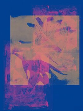 Modern abstract minimalistisch schilderij in koraal en blauw