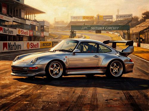 Silver Porsche 911 GT2 at Suzuka Circuit by Jan Keteleer