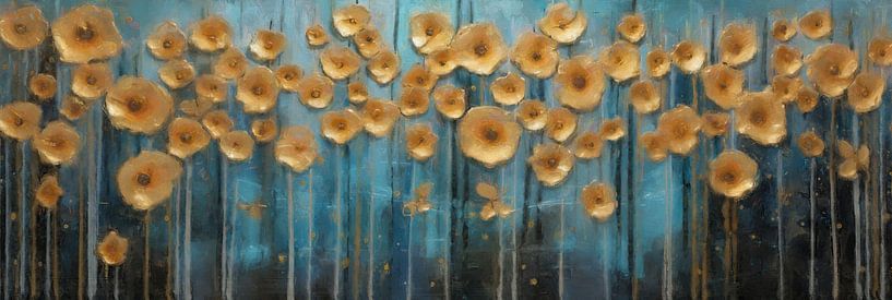 Fleurs d'or sur fond bleu par Whale & Sons