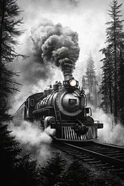 Steaming locomotive in the forest by Poster Art Shop