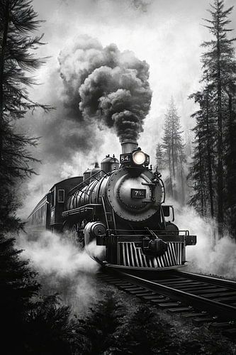 Stomende locomotief in het bos