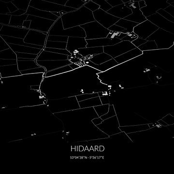 Black-and-white map of Hidaard, Fryslan. by Rezona