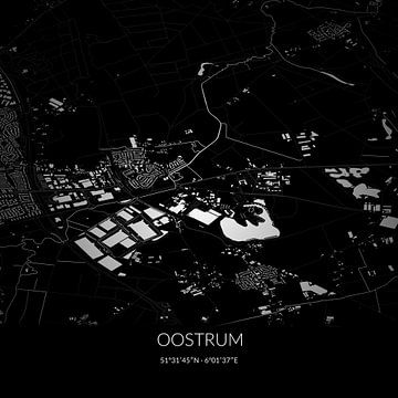 Black-and-white map of Oostrum, Limburg. by Rezona