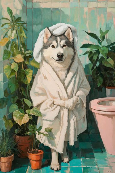 Dog in a bathrobe by Poster Art Shop