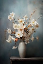 Droogboeket grijs creme amber blauw