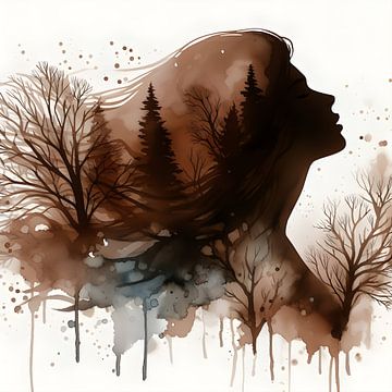 Silhouet vrouw met bomen van Jessica Berendsen