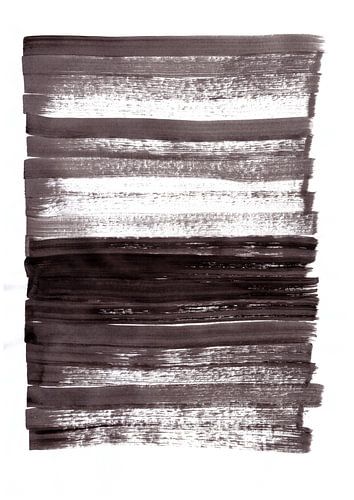 Abstract schilderij in warme Oost-Indische inkt. Zwarte strepen op wit.