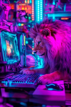 De digitale leeuw op de computer van Poster Art Shop