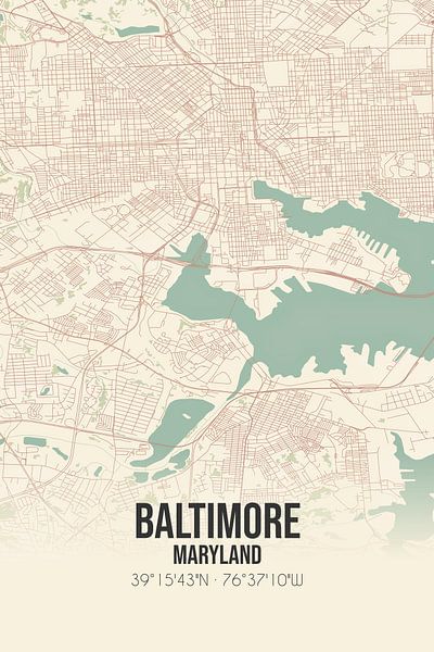 Carte ancienne de Baltimore (Maryland), Etats-Unis. par Affiches de lieux