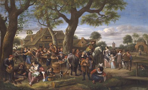 Boeren die buiten een herberg een feestje bouwen, Jan Steen