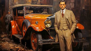 Amerikanischer Geschäftsmann vor einem Auto in den 1920er Jahren von Animaflora PicsStock