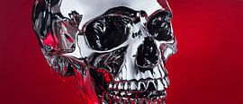 Glanzende schedel op rode achtergrond van Poster Art Shop