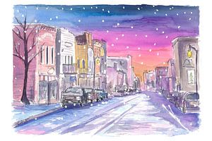 Schneefall in Park City Utah Main Street Nacht
