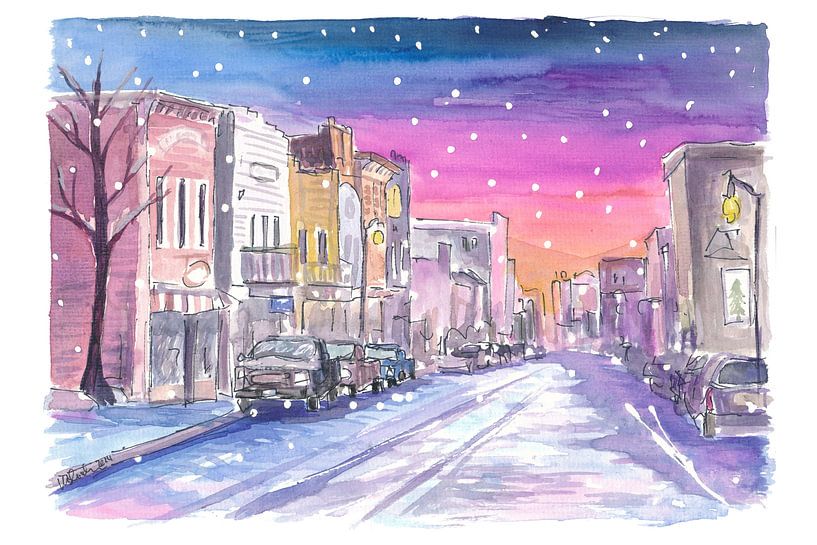 Snowfall in Park City Utah Main Street night by Markus Bleichner