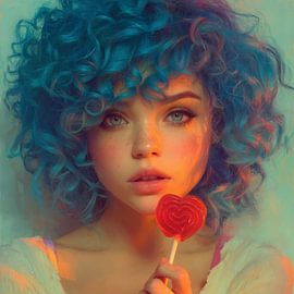 Curly hair and love - red heart in focus by MArt