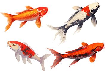 various koi isolated on a white background, detail by Animaflora PicsStock