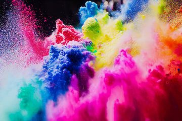 Explodierende flüssige Farbe in Regenbogenfarben mit Spritzern, Illustration 05 von Animaflora PicsStock
