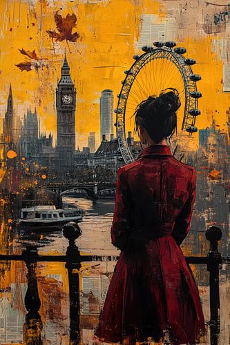 Vrouw bij Groot Reuzenrad - Oranje Rood Mysterieus Schilderij