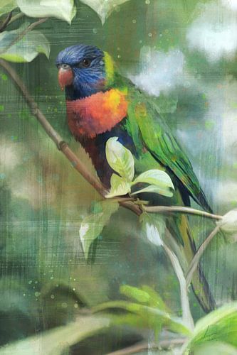 Tropische vogel - digitaal artwork in mixed media stijl