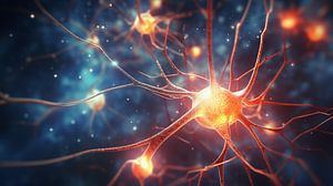 Neuronales Netzwerk mit elektrischer Aktivität von Neuronenzellen 3D-Rendering Illustration. Neurowissenschaft, Neurologie, Nervensystem und Impuls, Gehirnaktivität, Mikrobiologie Konzepte. Künstler Vision.