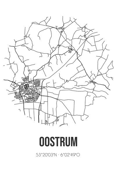 Oostrum (Fryslan) | Karte | Schwarz und weiß von Ortsdrucke
